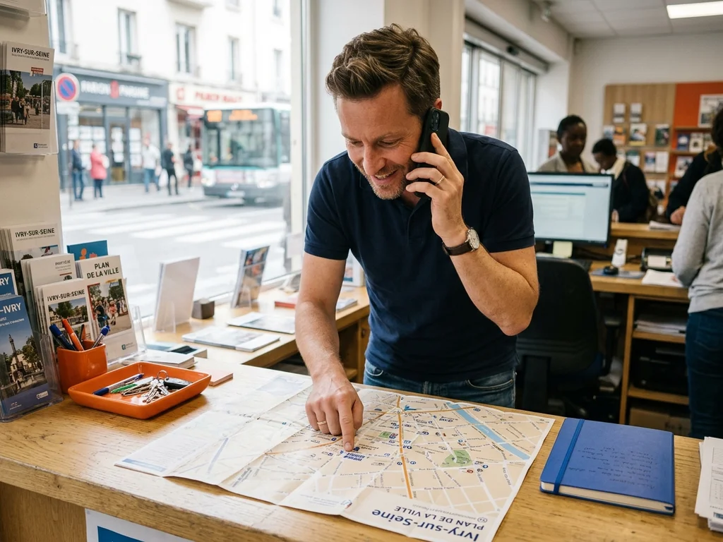 Commerçant d'Ivry-sur-Seine repérant son emplacement pour améliorer son référencement local et sa visibilité.