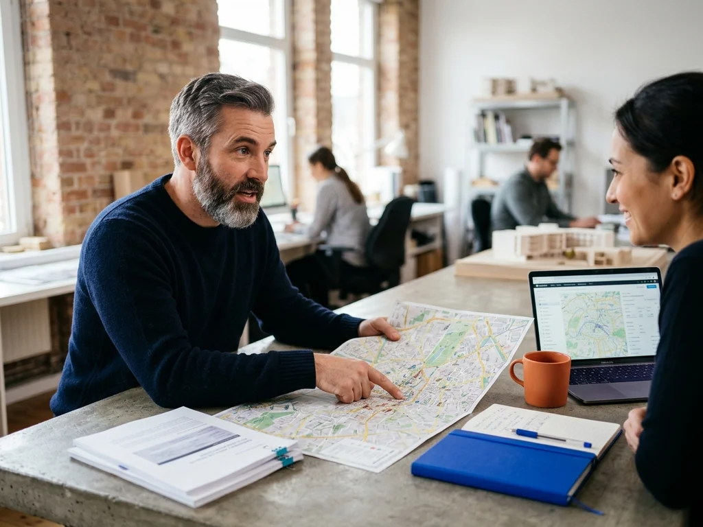 Expert SEO analysant une carte locale à Ivry-sur-Seine pour optimiser la visibilité d'une entreprise.